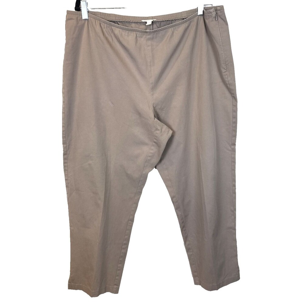 Eileen Fisher XL Stone Organic Cotton Stretch Slim Ankle Pant Side Zip 38 Waist
